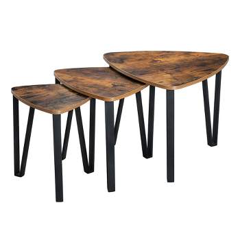 VASAGLE Nesting Coffee Tables End Tables Set of 3 Industrial Small Stacking Side Tables with Metal Frame for Couch Rustic Brown and Black