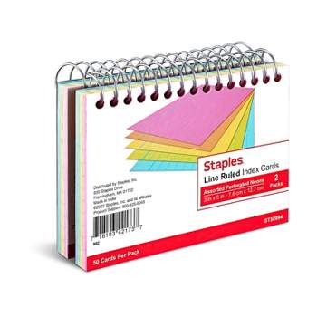 Staples 3" x 5" Line Ruled Assorted Neon Spiral-Bound Index Cards 2/PK (50994) TR50994