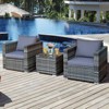 Tangkula 3-Piece Patio Wicker Conversation Set Bistro Rattan Sofa Chair with Washable Cushion Gray - 2 of 4