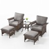 Belord 5 Pieces Patio Furniture Set, All Weather Brown Wicker Outdoor Conversation Set with PE Wicker Rattan Patio Chairs, Ottomans, Side Table - 3 of 4