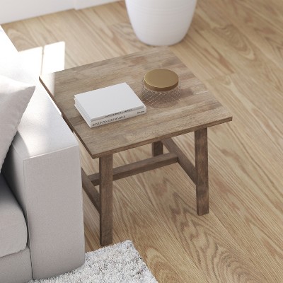 Rustic Brown Solid Wood Farmhouse Trestle End Table