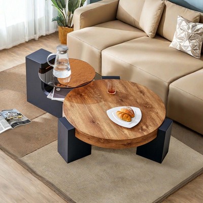 NicBex Modern Detachable 2-Decker Round Nesting Coffee Table with Glass Top for Living Room