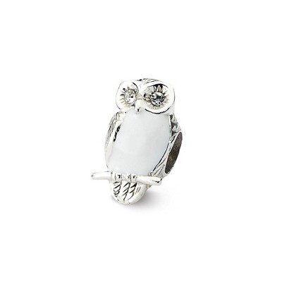 Black Bow Jewelry Sterling Silver, CZ and White Enameled Wise Owl Bead Charm
