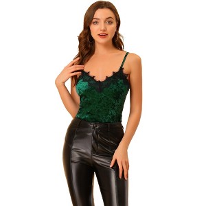 Allegra K Women's Velvet Lace Trim Velour Cami Tank Spaghetti Strap Top - 1 of 4