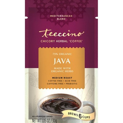 Teeccino Java Chicory Coffee Alternative - 11 Ounce - Ground Herbal Coffee That’s Prebiotic, Caffeine Free & Acid Free, Medium Roast