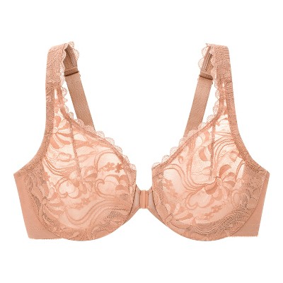 Glamorise Womens Wonderwire Front-closure Stretch Lace Underwire Bra 9245 Cappuccino 48dd : Target