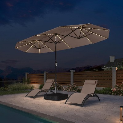 PURPLE LEAF 13ft Patio Market Umbrella and Base Double-Sided Rectangle Outdoor Table Sun Umbrellas with Crank