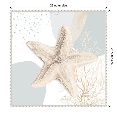 Ocean Oasis Starfish Coastal Canvas Wall Art with White Frame