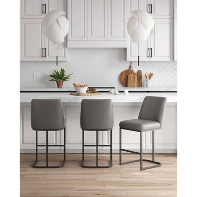 Gray Leatherette and Metal Counter Height Barstools, Set of 3