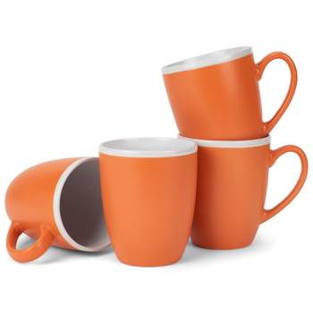 Elanze Designs Solid Color Orange White Interior 16 ounce Matte Ceramic Mugs Matching Set of 4