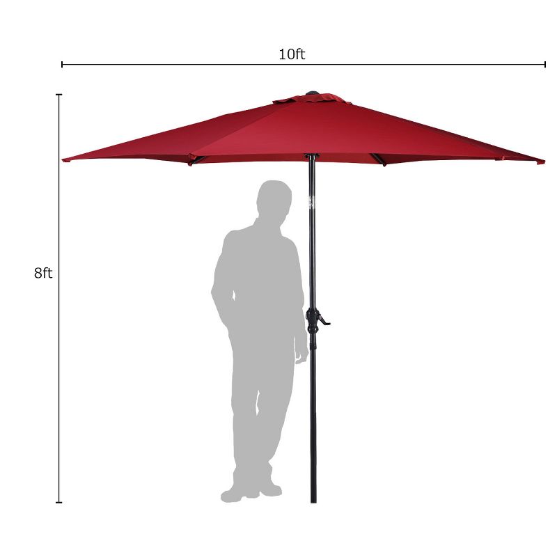 Costway 10FT Patio Umbrella 6 Ribs Market Steel Tilt W/ Crank Outdoor Garden Burgundy, 5 of 11