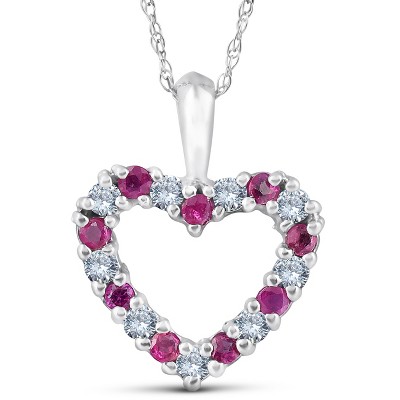 Pompeii3 1/2ct Ruby & Diamond Heart Pendant Necklace 14 Karat White Gold 1/2" Tall