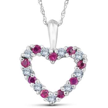 Pompeii3 1/2ct Ruby & Diamond Heart Pendant Necklace 14 Karat White Gold 1/2" Tall