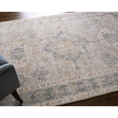 Ivory and Gray Handwoven Wool and Viscose Area Rug
