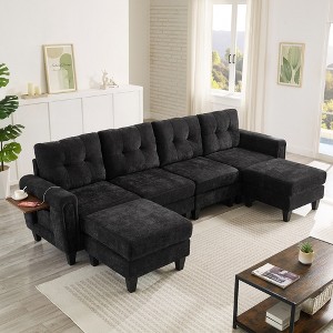 Whisen 115" Modern U-shaped Sectional Sofa, Upholstered Couch with Two Movable Ottomans and Side Tables - 1 of 4