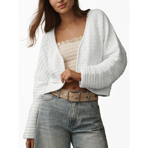 Clearlove Women’s Drop Shoulder Long Sleeve Ribbed Striped Open Cardigan Cozy and Stylish Knitwear - 1 of 2