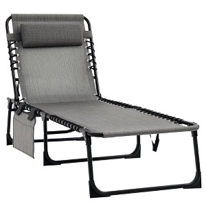 Reclining Chaise Lounge Chair, Portable Sun Lounger, Folding Camping Cot with Adjustable Backrest and Removable Pillow, for Patio, Garden, Beach - 1 of 4