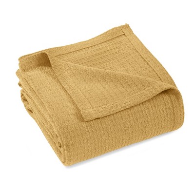 HomeRoots Twin Mustard Cotton Waffle Weave Honeycomb Blanket