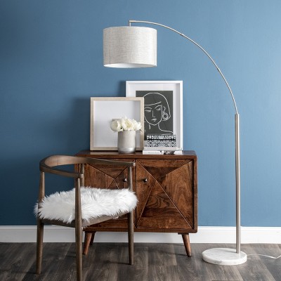 Elegant Silver Marble Floor Lamp with Fabric Drum Shade