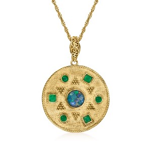 Ross-Simons Black Opal and Green Agate Sun Medallion Pendant Necklace in 18kt Gold Over Sterling Size - 1 of 4