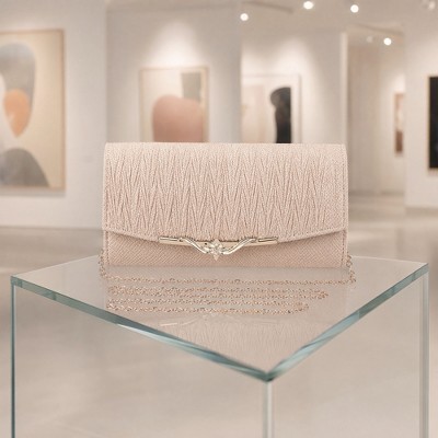 INSPIRE CHIC Shimmer Textured Evening Clutch Purse for Women with Removable Chain Strap & Magnetic Flap Lock 9.8*2.2*3.9 inches Champagne color — фото 5