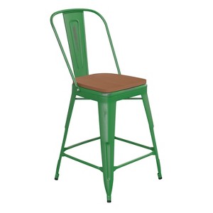 Flash Furniture Carly Commercial Grade 24" High Metal Indoor-Outdoor Counter Height Stool with Back and Polystyrene Seat - 1 of 4
