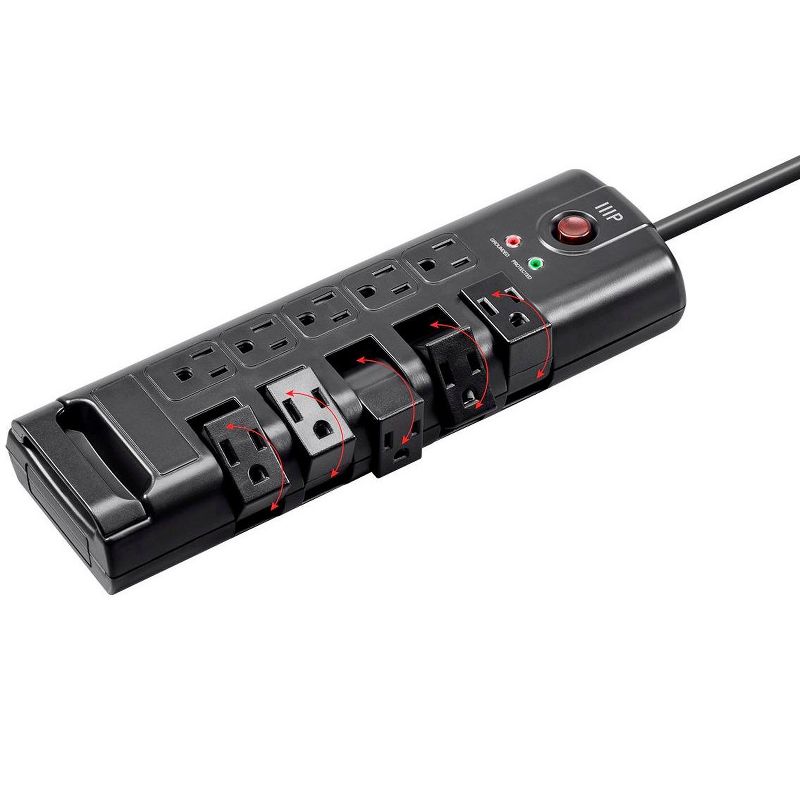 Monoprice 10 Outlet Rotating Surge Protector Power Block / Strip - 8 Feet - Black | 2880 Joules, Heavy Duty Cord, 3 of 6