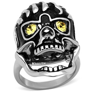 Slickblue Women’s Polished Stainless Steel Skull Ring with Round Topaz Synthetic Crystal, Size 5-10 - 1 of 4