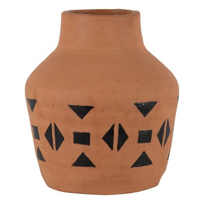 Natural Handthrown Terracotta Bud Vase with Southwest Pattern - Foreside Home & Garden