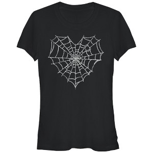 Juniors Womens Lost Gods Halloween Heart Spider Web T-Shirt - 1 of 3