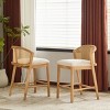 Natural Wood Counter Height Stools with Rattan Back and Cushioned Seat for Kitchen or Dining Set of 2–The Pop Home - 3 of 4