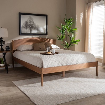 Leanora Queen Mid-Century Modern Ash Walnut Wood Platform Bed