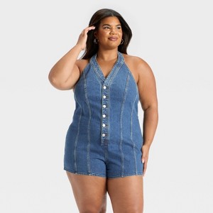 Women's Halter Denim Romper - Universal Thread™ - 1 of 3