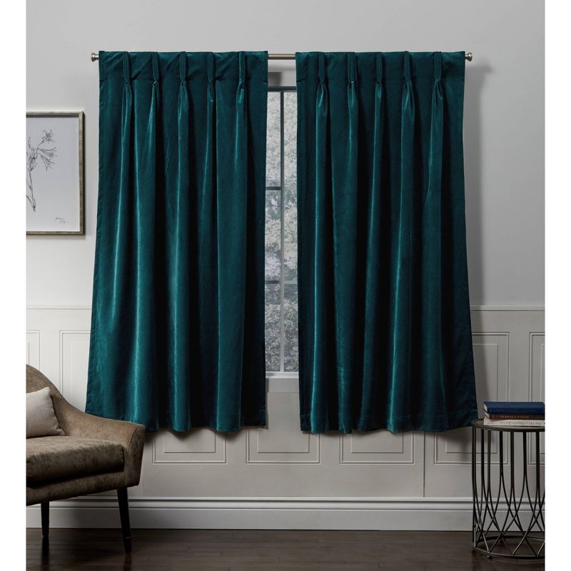 Set Of 2 Velvet Pinch Pleated Light Filtering Window Curtain Panels - Exclusive Home, 1 of 9