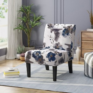 Lycvki Pattern Fabric Upholstered Accent Chair with Wood Legs - 1 of 4