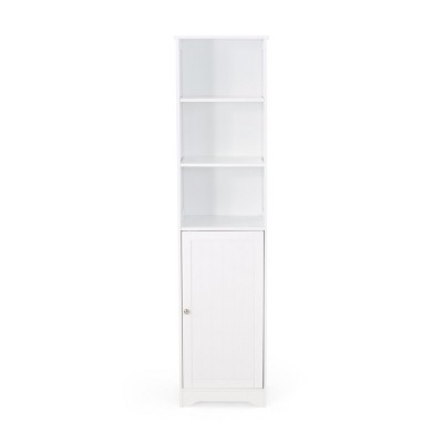 GlasFlength Bathroom Storage Cabinets Modern Freestanding Linen Tower with Open and Closed Storage for Bathroom, White, 15.75"*15"*63"