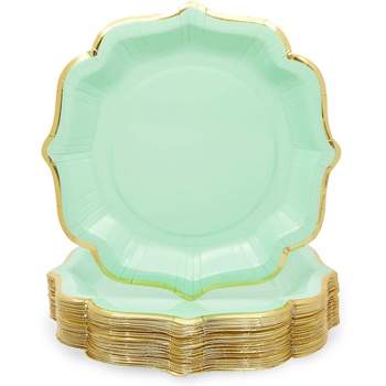 Sparkle and Bash 48 Pack Mint Green Paper Plates with Scalloped Edge for Birthday Party (9 In)