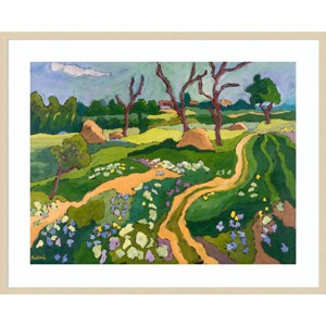 41" x 33" Blooming Countryside with Trees by Marta Martonfibenke Wood Framed Wall Art Print - Amanti Art: Giclee Printed, Acrylic Glazed - 1 of 4