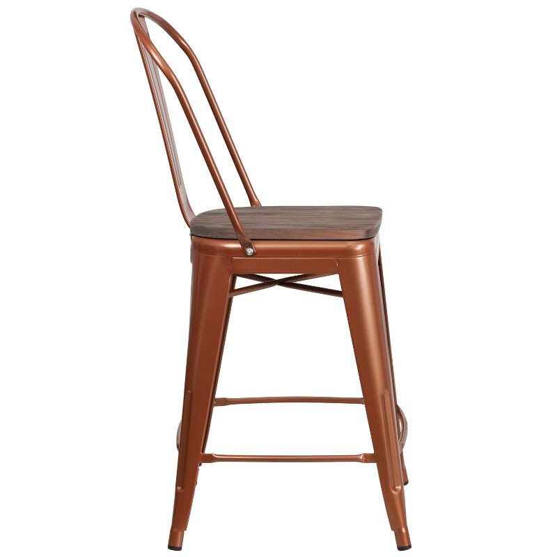 Emma and Oliver 24"H Metal Counter Height Stool with Back and Wood Seat, 4 of 7