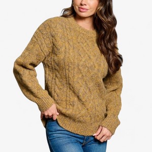 Amaryllis Women's Cable Knit Sweater Crewneck Long Sleeves Ribbed Hem Relaxed Fit Cozy Pullover for Everyday Casual Wear - 1 of 4