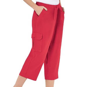 Collections Etc Elastic Waist Cargo Pocket Capri Pant - 1 of 3