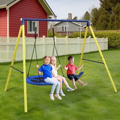 Outdoor Swings For Kids Metal Swings With Saucer Swing Seat Heavy-Duty Steel A-frame 200lbs Outdoor Toy