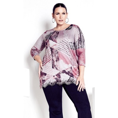 Avenue Women's Plus Size Lace Hem Top