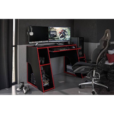 Kyoto Black and Red Gaming Desk with Keyboard Tray