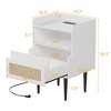 Nightstands Set of 2, Natural Rattan End Table with Charging Station, Modern Side Table with Drawer and Storage Shelf - 3 of 4