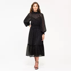 August Sky Women's Foil Print Midi Dress RD2057_Black_Small