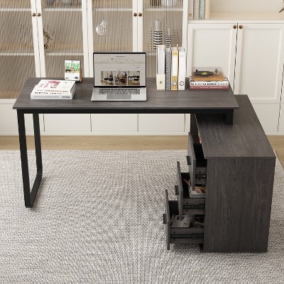 FUFU&GAGA Gray L-Shaped Computer Desk Rotatable Desktop Multifunctional Storage Office Essentials