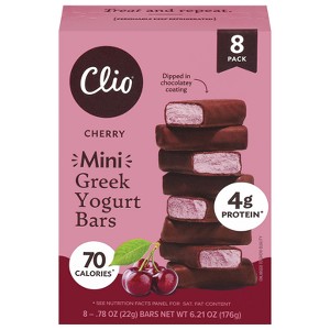Clio Snacks Cherry Chocolate Covered Indulgent Greek Yogurt Mini Bars - 6.21oz/8ct - 1 of 4