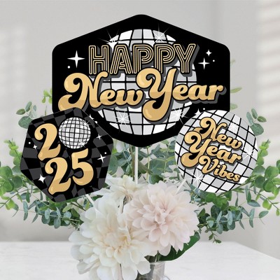 Big Dot of Happiness Disco New Year - Groovy 2025 NYE Party Centerpiece Sticks - Table Toppers - Set of 15