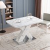 Modern Square Dining Table with Metal X-Shape Legs, Black Marble Print Top, 220lbs Load Capacity - 2 of 4